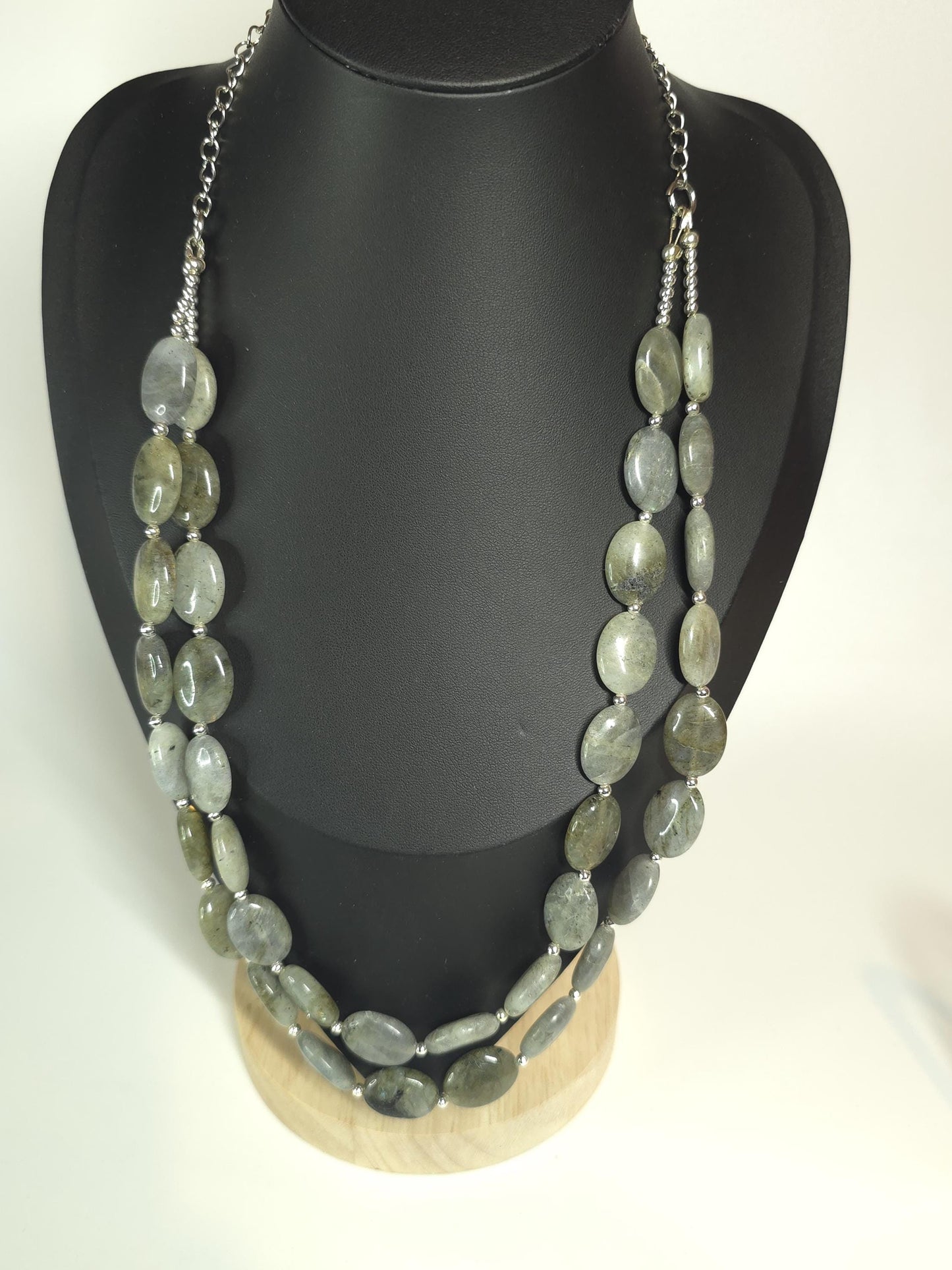Double-Strand Labradorite Necklace Set (Necklace + Earrings + Bracelet)