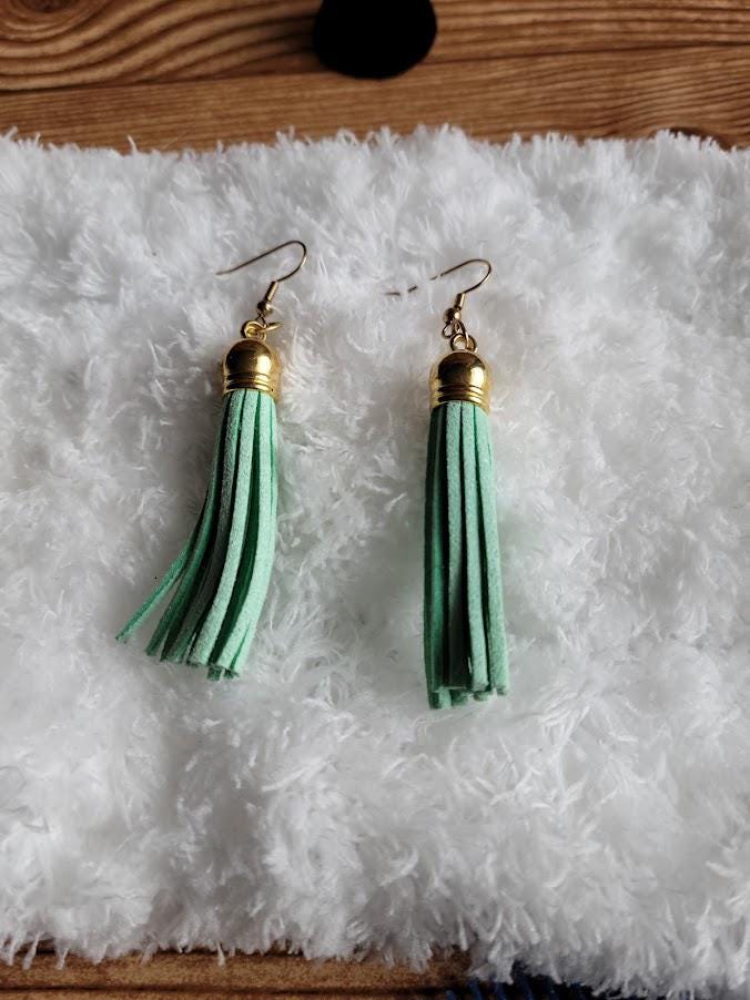 Sage Green Tassel Earrings | Faux Suede Dangles