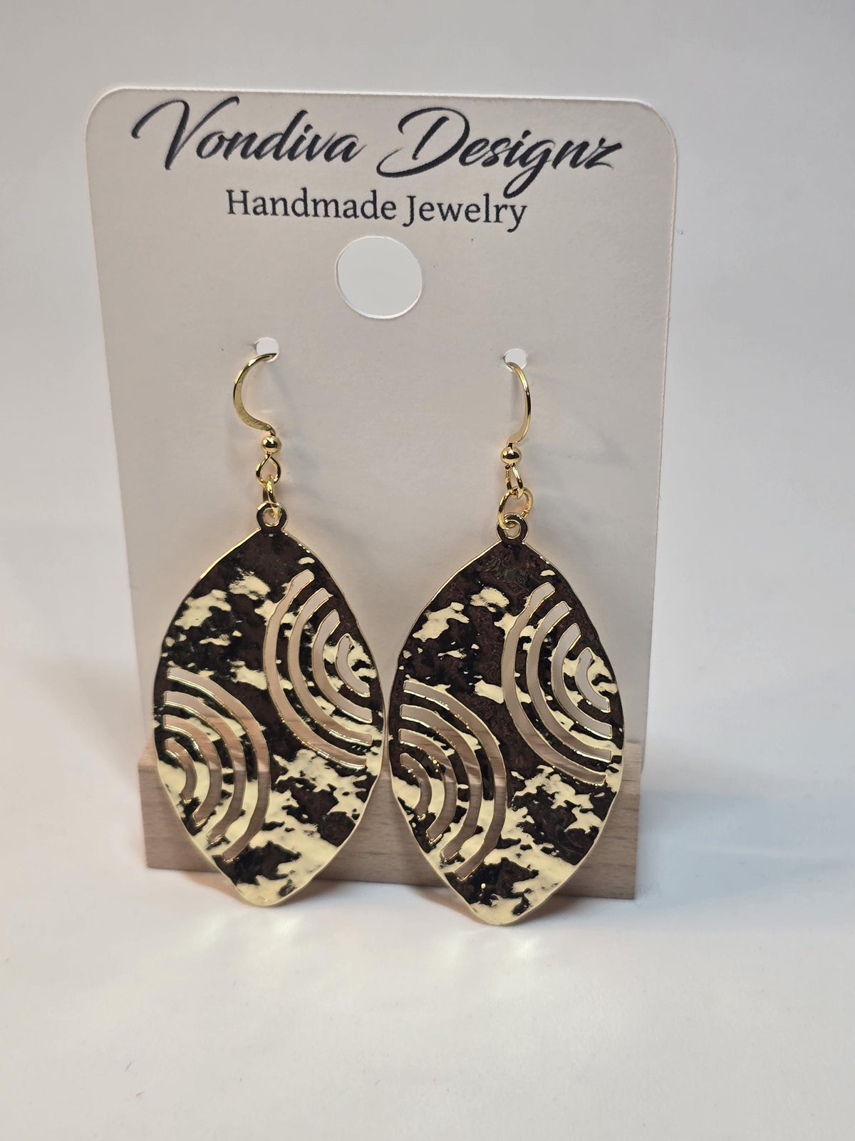 Gold Textured Oval Dangle Earrings