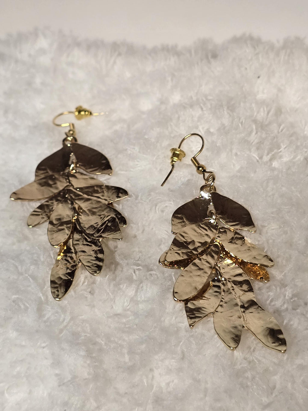 Gold Textured Layered Leaf Earrings