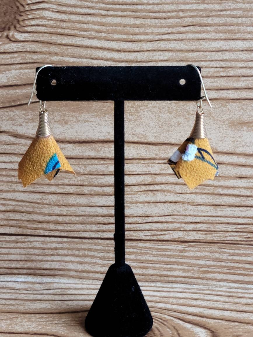 Handmade Fabric Petal Earrings – Lightweight Boho Dangle, Gift for Her