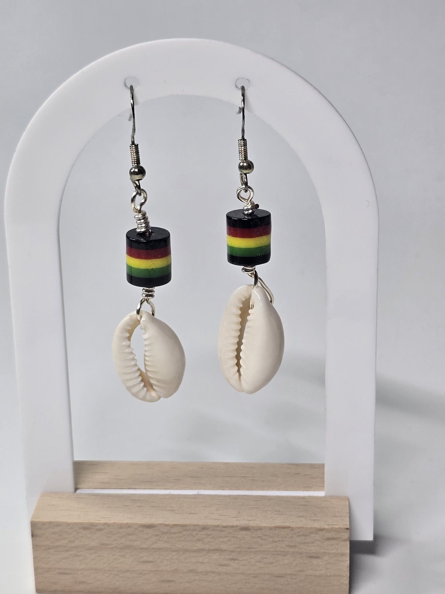 Cowrie Shell Earrings | Red Black Green Earrings | Afrocentric Handmade Jewelry