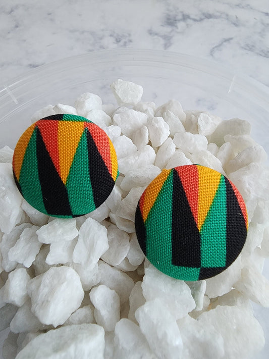 Kente Print Button Earrings