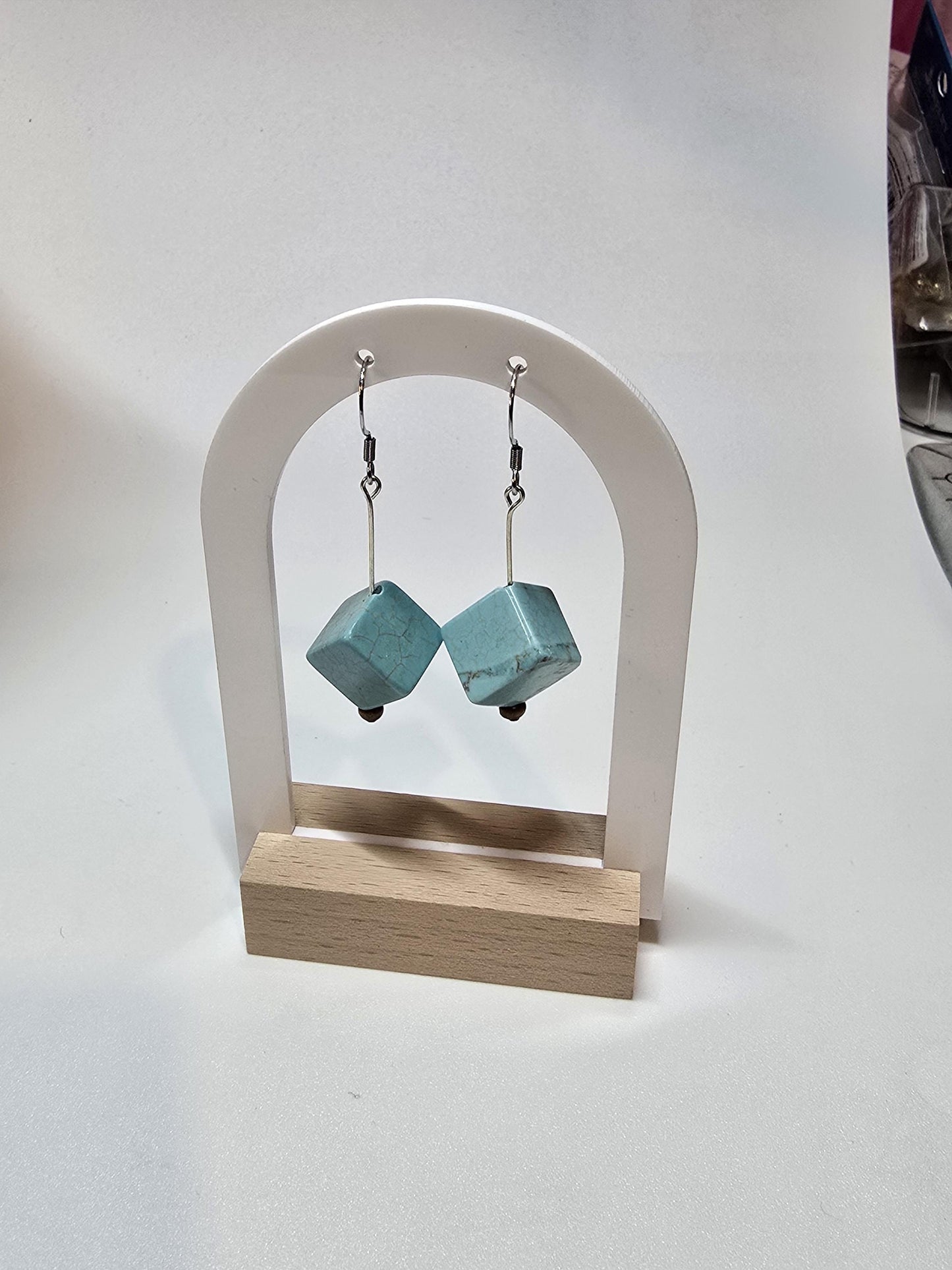 Turquoise Cube Necklace and Earrings Set