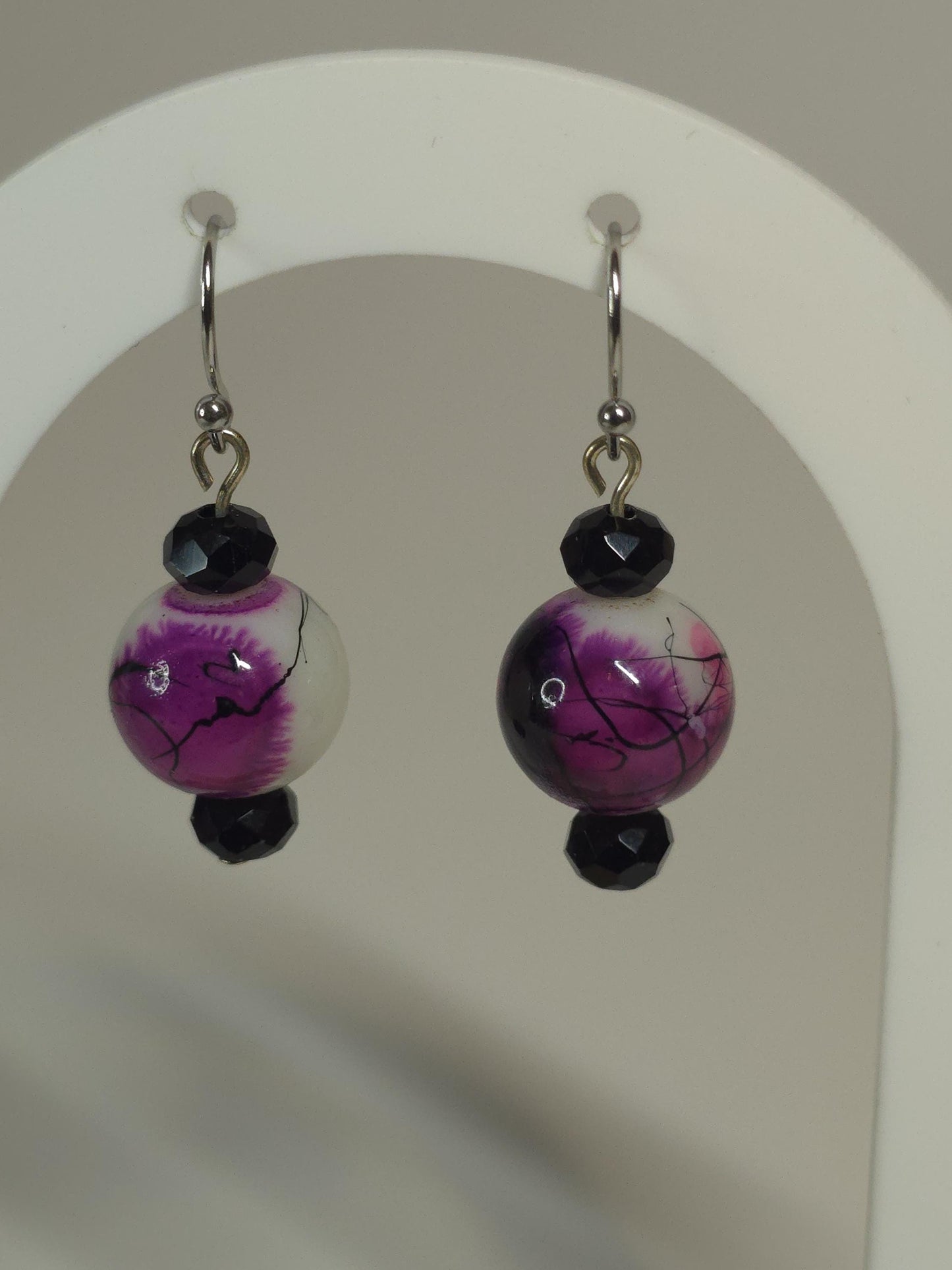 Purple & White Beaded Necklace Set – Handmade Statement Jewelry – One of a Kind Necklace and Earrings