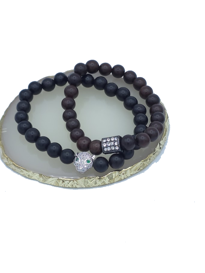 Black & Brown Wooden Bead Bracelet Set