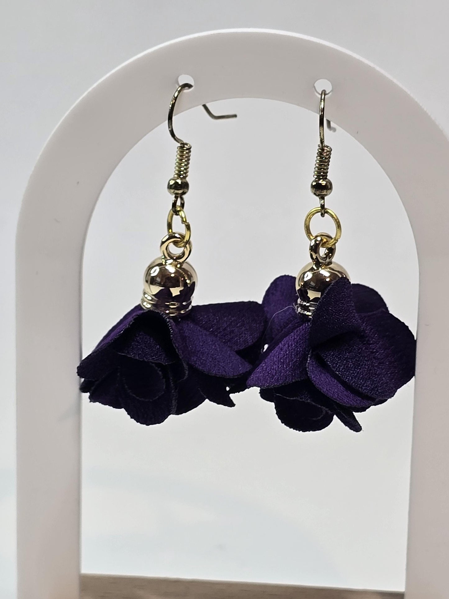 Fabric Flower Earrings | Purple Burgundy Turquoise Floral Earrings | Handmade Lightweight Dangle Jewelry