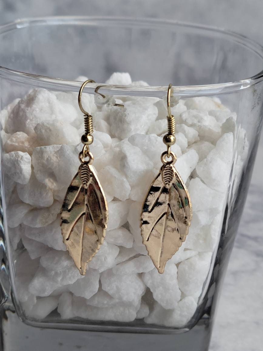 Gold Leaf Earrings | Nature Inspired Dangle Earrings | Minimalist Handmade Jewelry