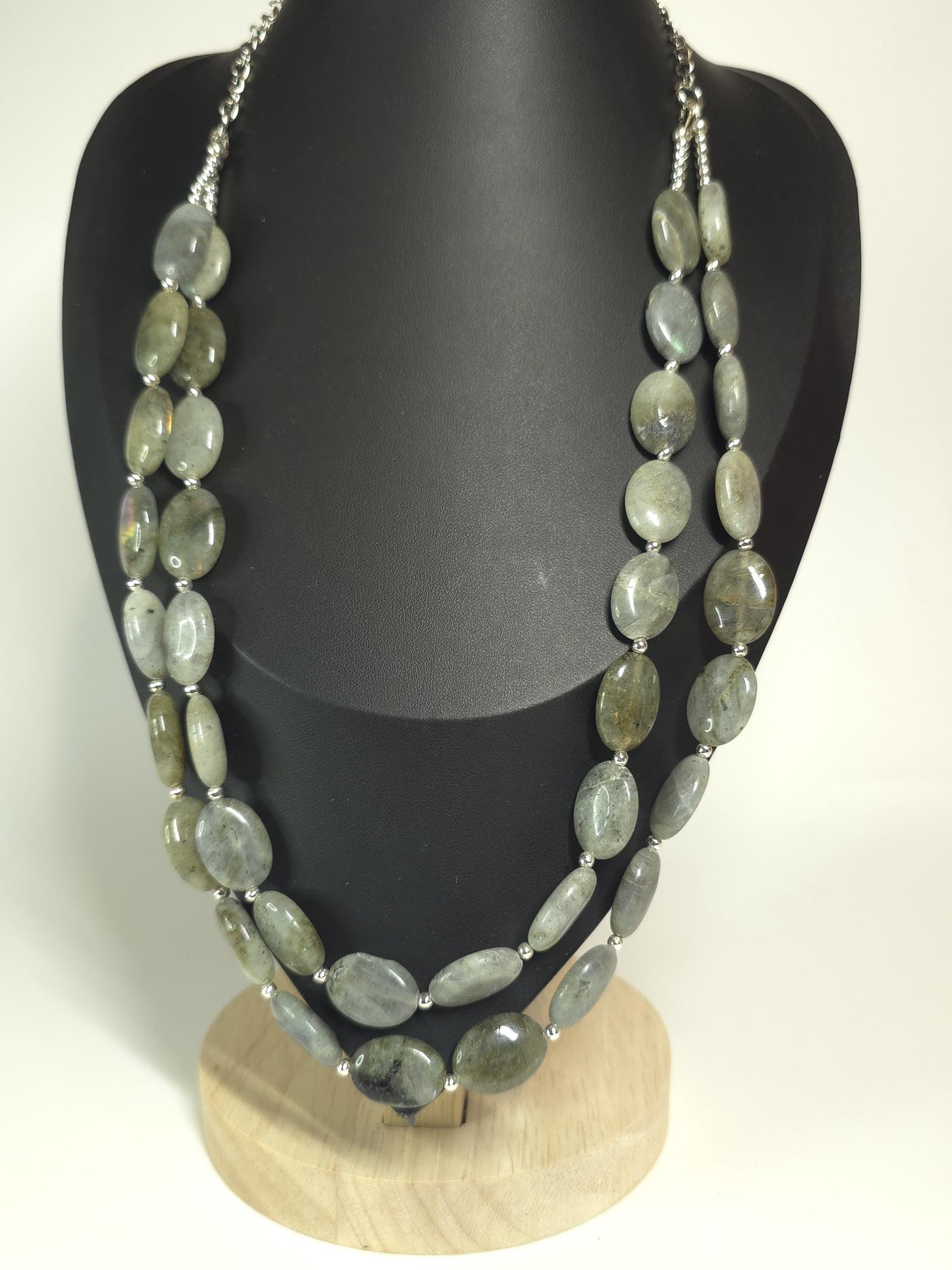 Double-Strand Labradorite Necklace Set (Necklace + Earrings + Bracelet)