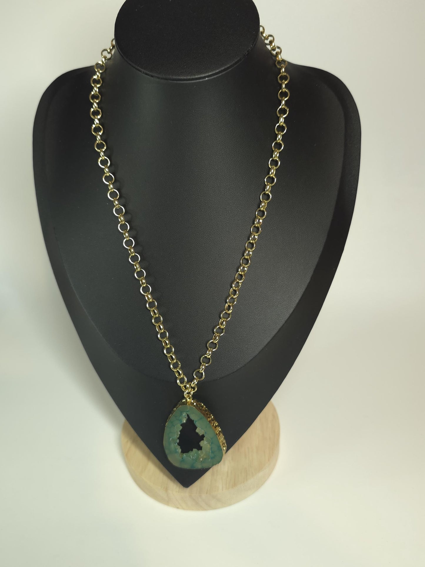Green Resin Geode Pendant Necklace | Gold-Tone Chain, Statement Jewelry