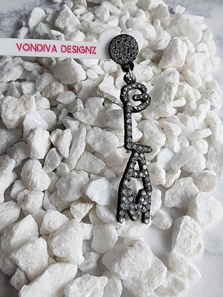 Name drop Earrings/Glam Word Earrings/Rhinestone Earrings