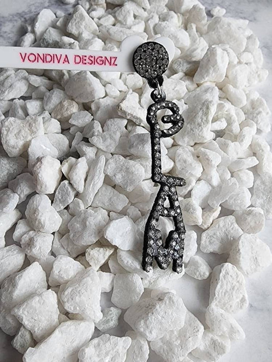 Name drop Earrings/Glam Word Earrings/Rhinestone Earrings