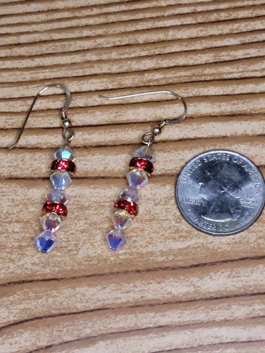 Gold Red Crystal Earrings | Handmade Dangle Earrings | Sparkle Jewelry