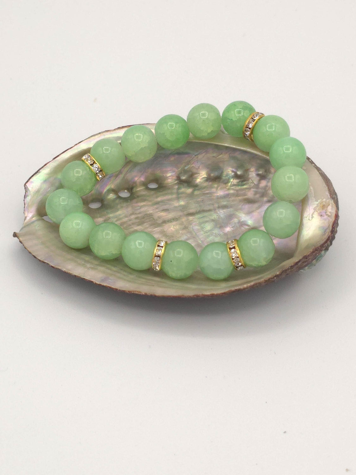 Green Glass Beaded Rhinestone Bracelet