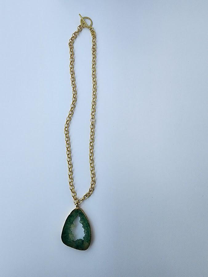 Green Resin Geode Pendant Necklace | Gold-Tone Chain, Statement Jewelry