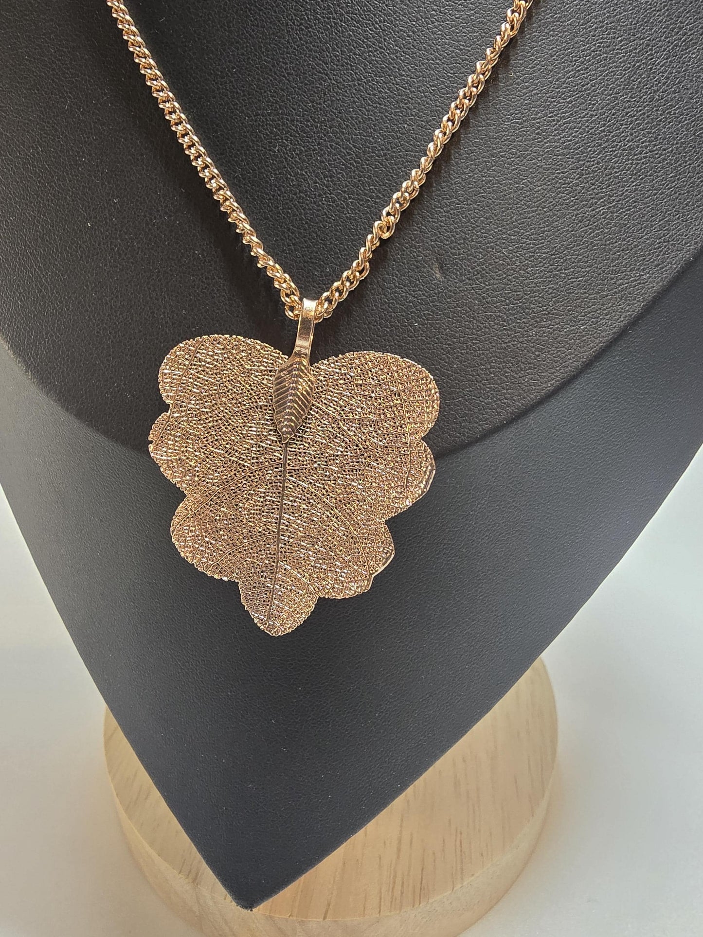 Rose Gold Leaf Pendant Necklace | 24 Inch Chain, Nature Inspired