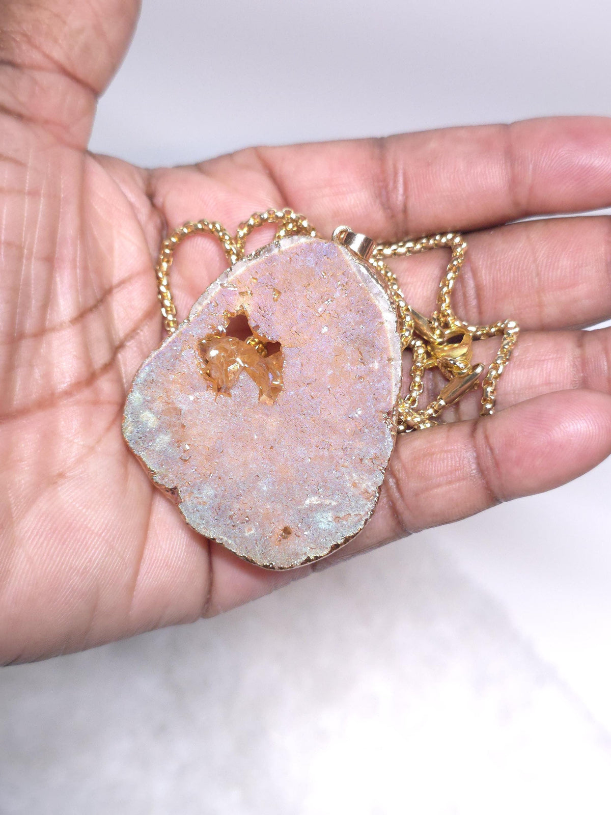 Peach Druzy Pendant Necklace