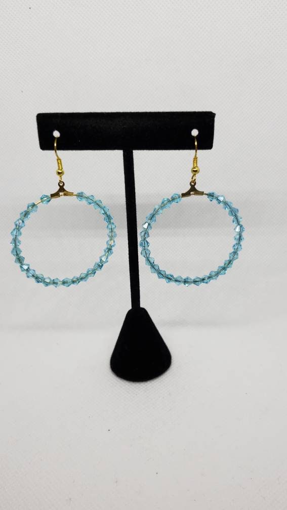 Blue Crystal Beaded Hoop Earrings