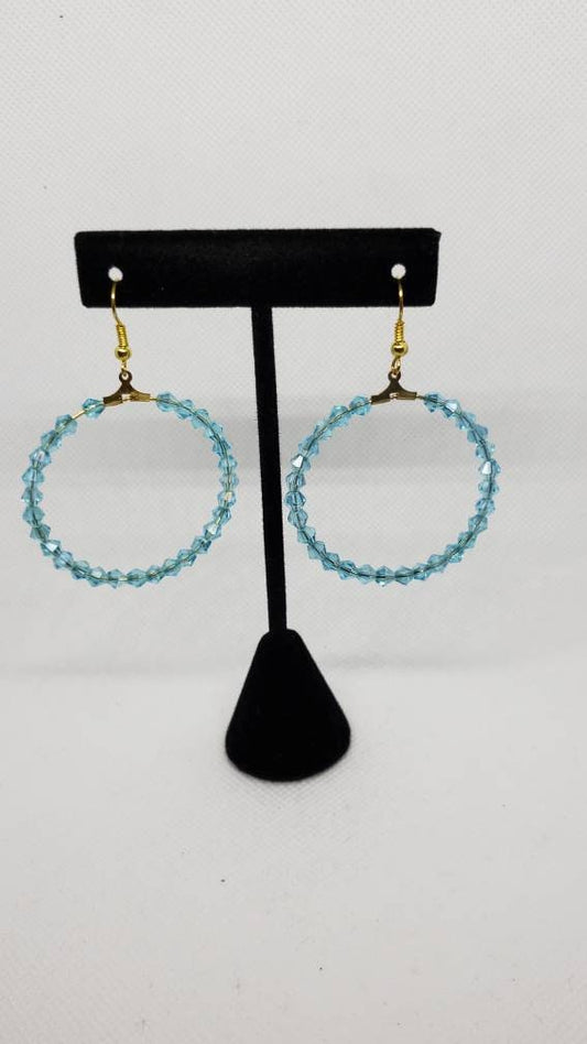 Blue Crystal Beaded Hoop Earrings | Lightweight Statement Jewelry