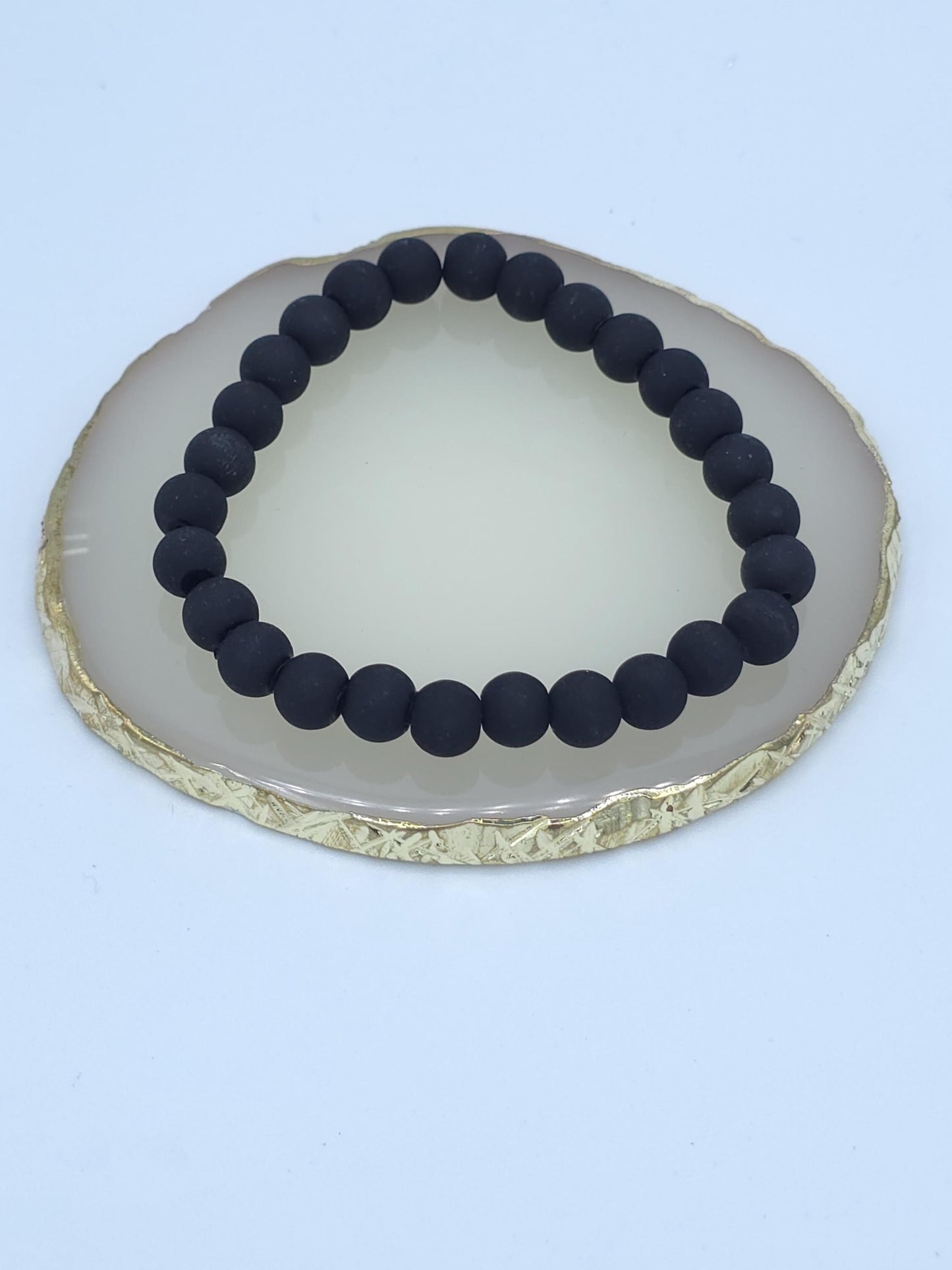 Matte Black Lava Stone Bracelet Stack | Unisex Stretch Jewelry