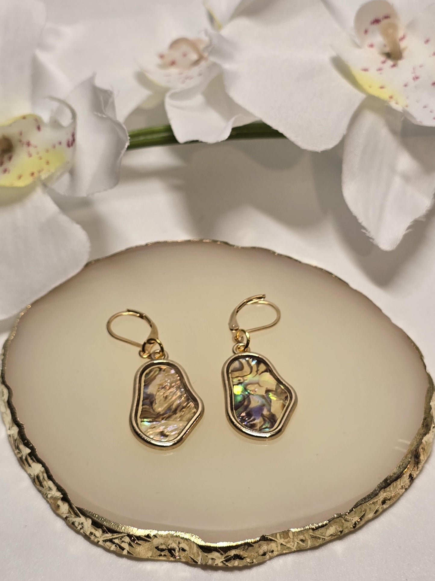 Abalone Shell Gold Earrings | Iridescent Statement Drop Earrings | Ocean Inspired Jewelry | Elegant Gift