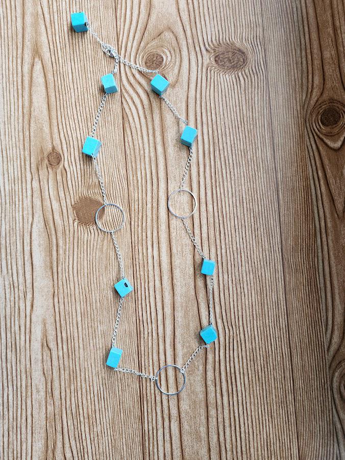 Blue Cube & Silver Chain Jewelry Set.