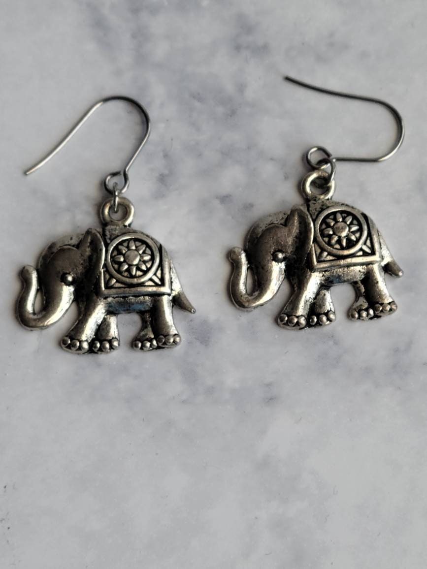 Silver Elephant Charm Earrings