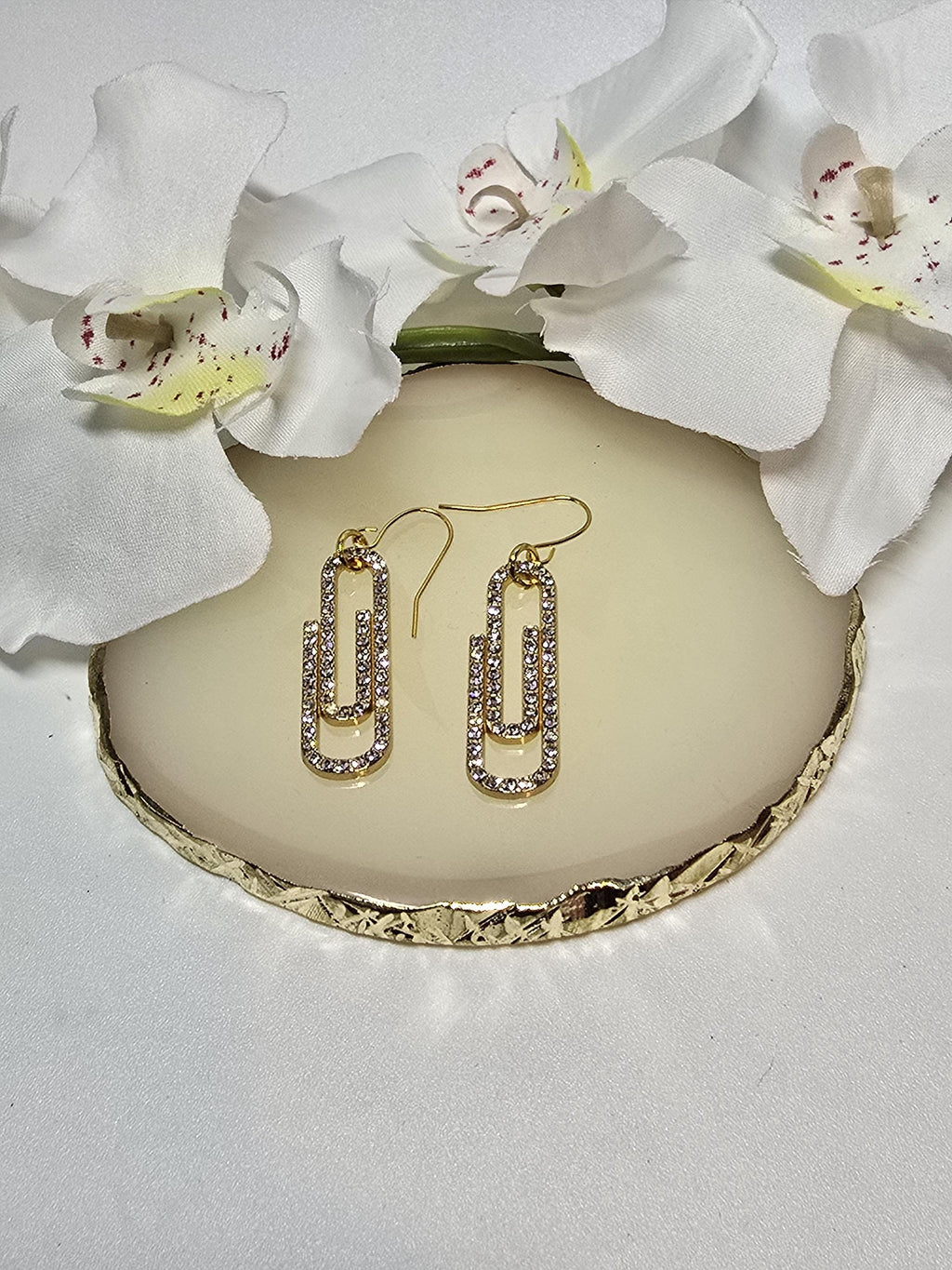 Gold Paperclip Rhinestone Earrings