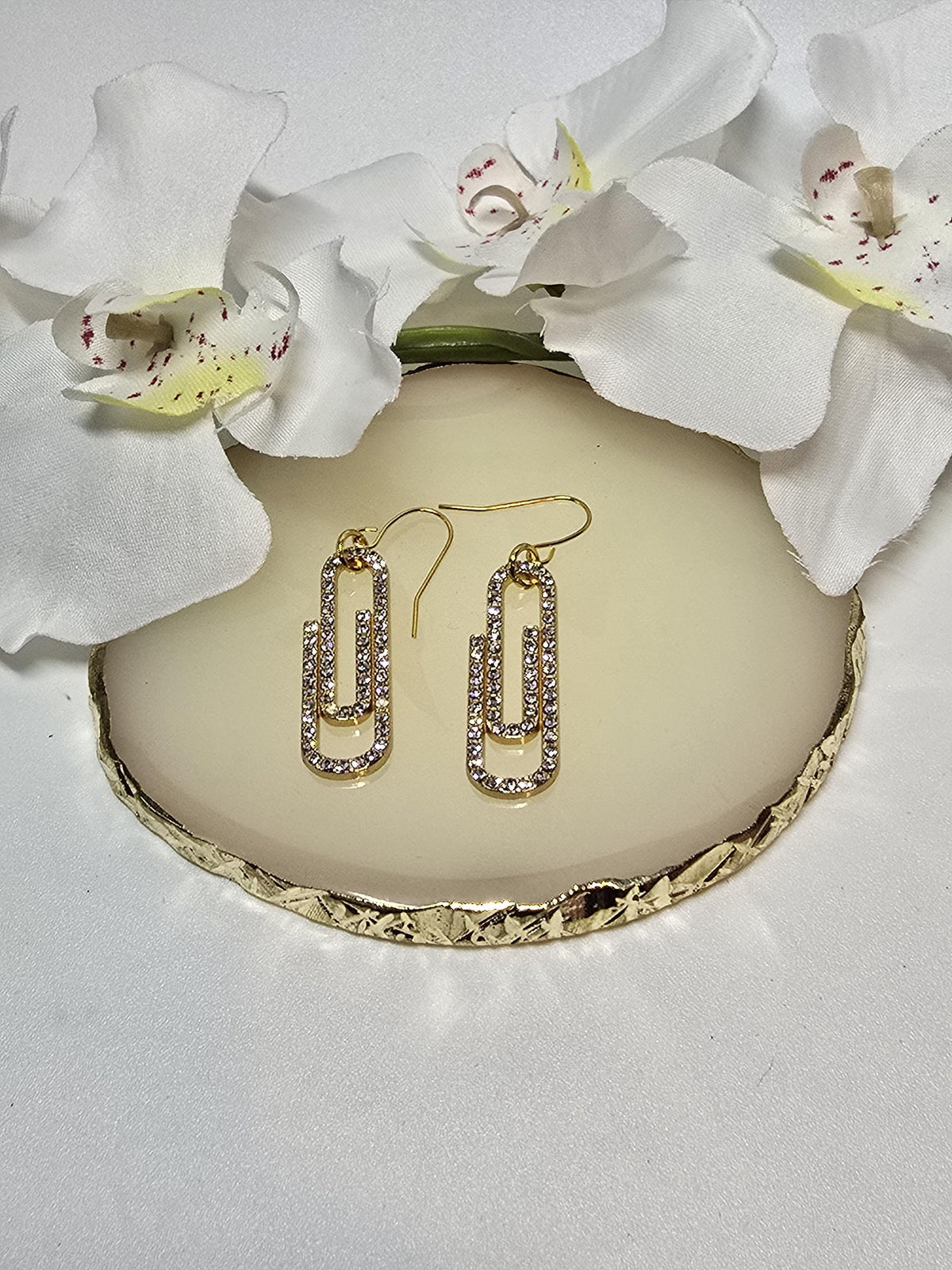 Gold Paperclip Rhinestone Earrings