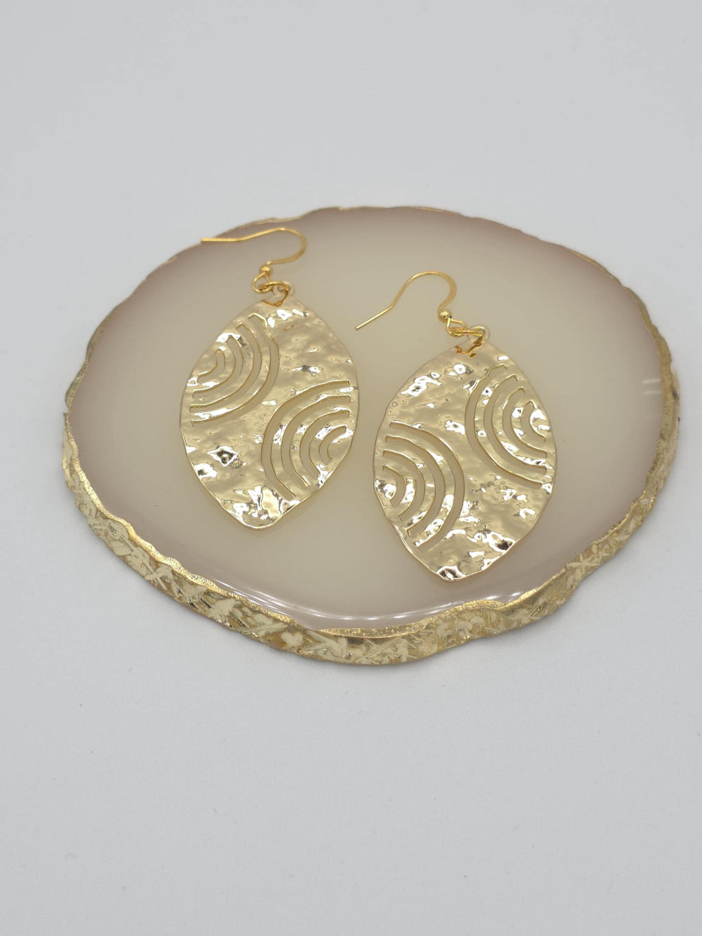 Gold Textured Oval Dangle Earrings