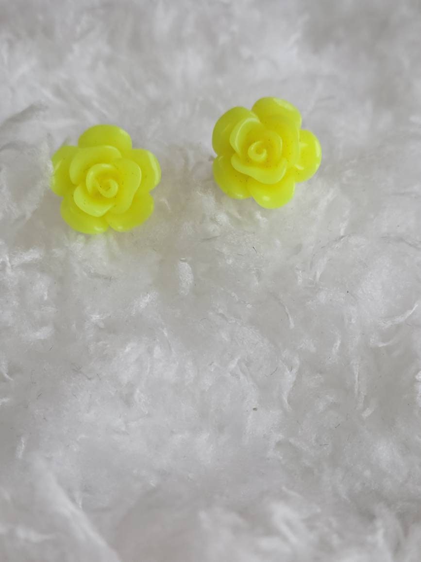 Handmade Neon Yellow Flower Stud Earrings