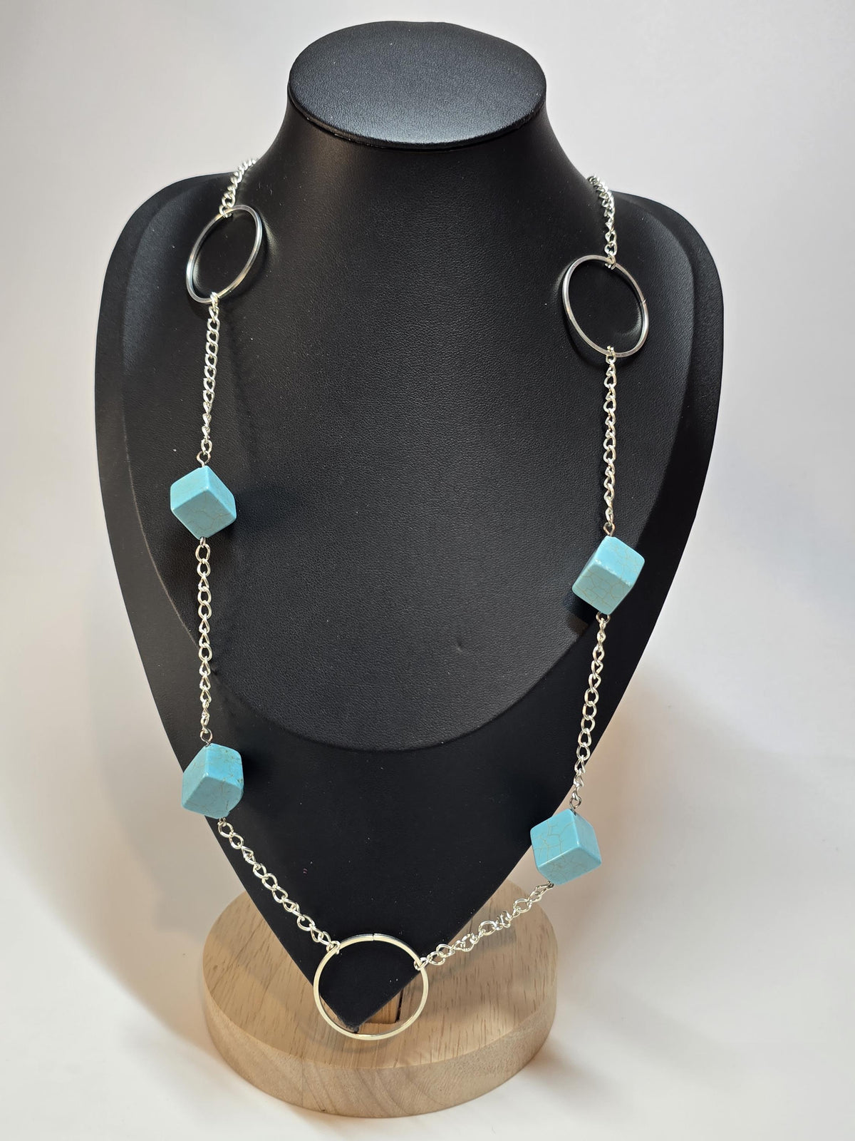 Blue Cube & Silver Chain Jewelry Set.