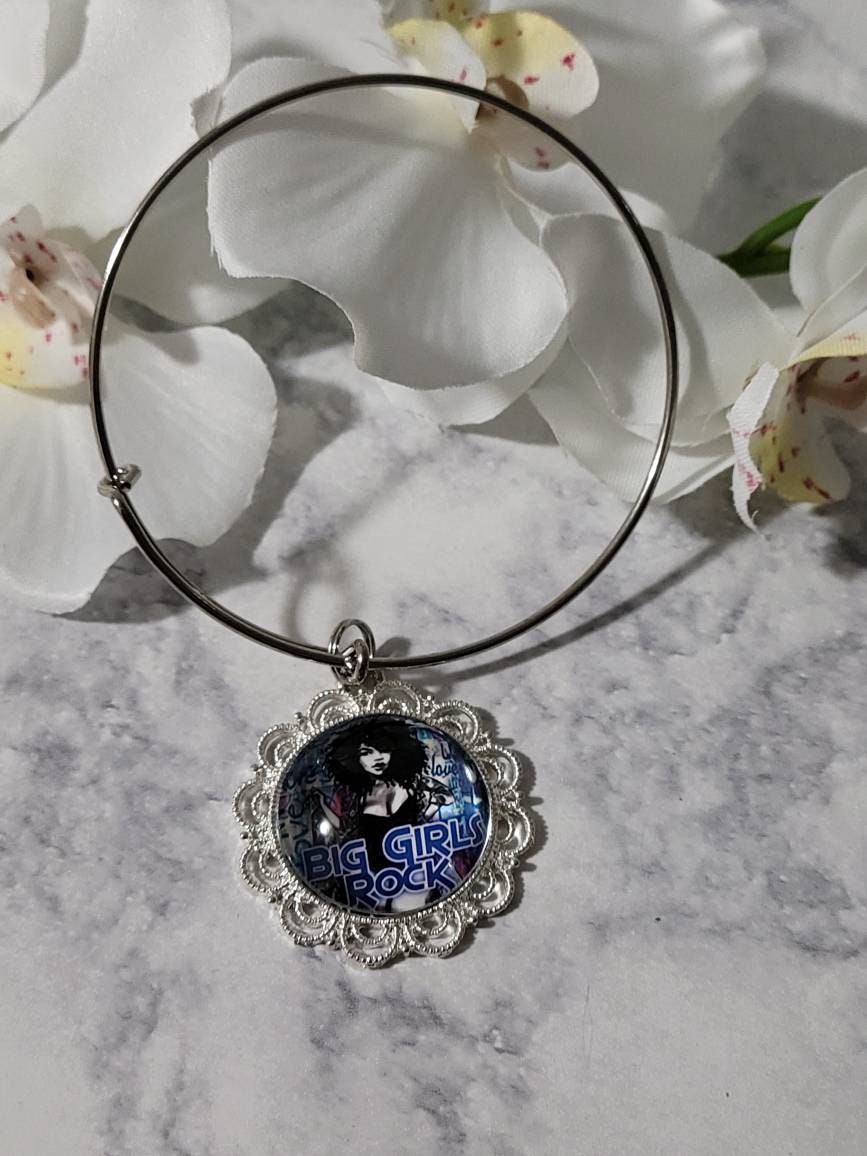 Bangle charm Bracelet/Blue Fluffy Girls Rock charm bracelet/Blue Bracelet Stack