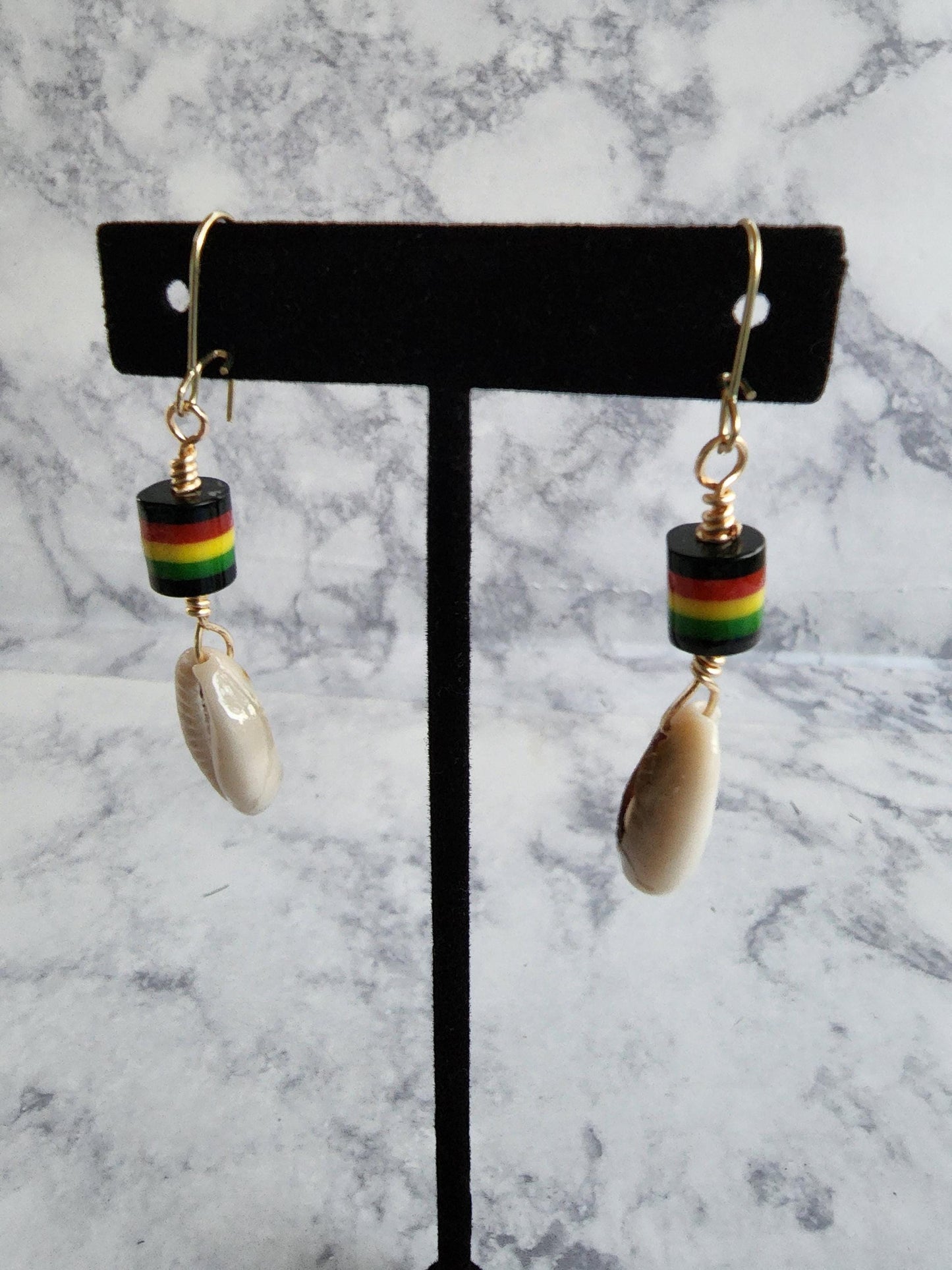 Cowrie Shell Earrings | Red Black Green Earrings | Afrocentric Handmade Jewelry