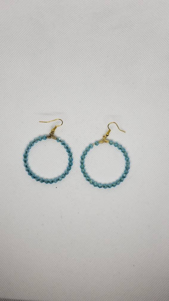 Blue Crystal Beaded Hoop Earrings
