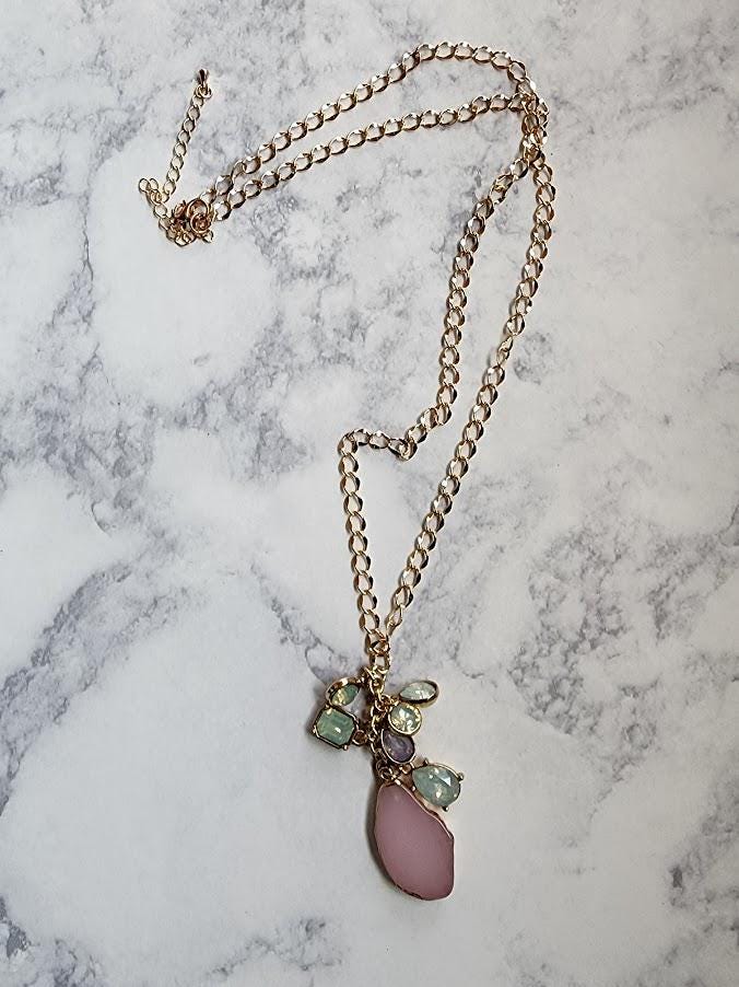 Pink Stone Cluster Pendant Necklace