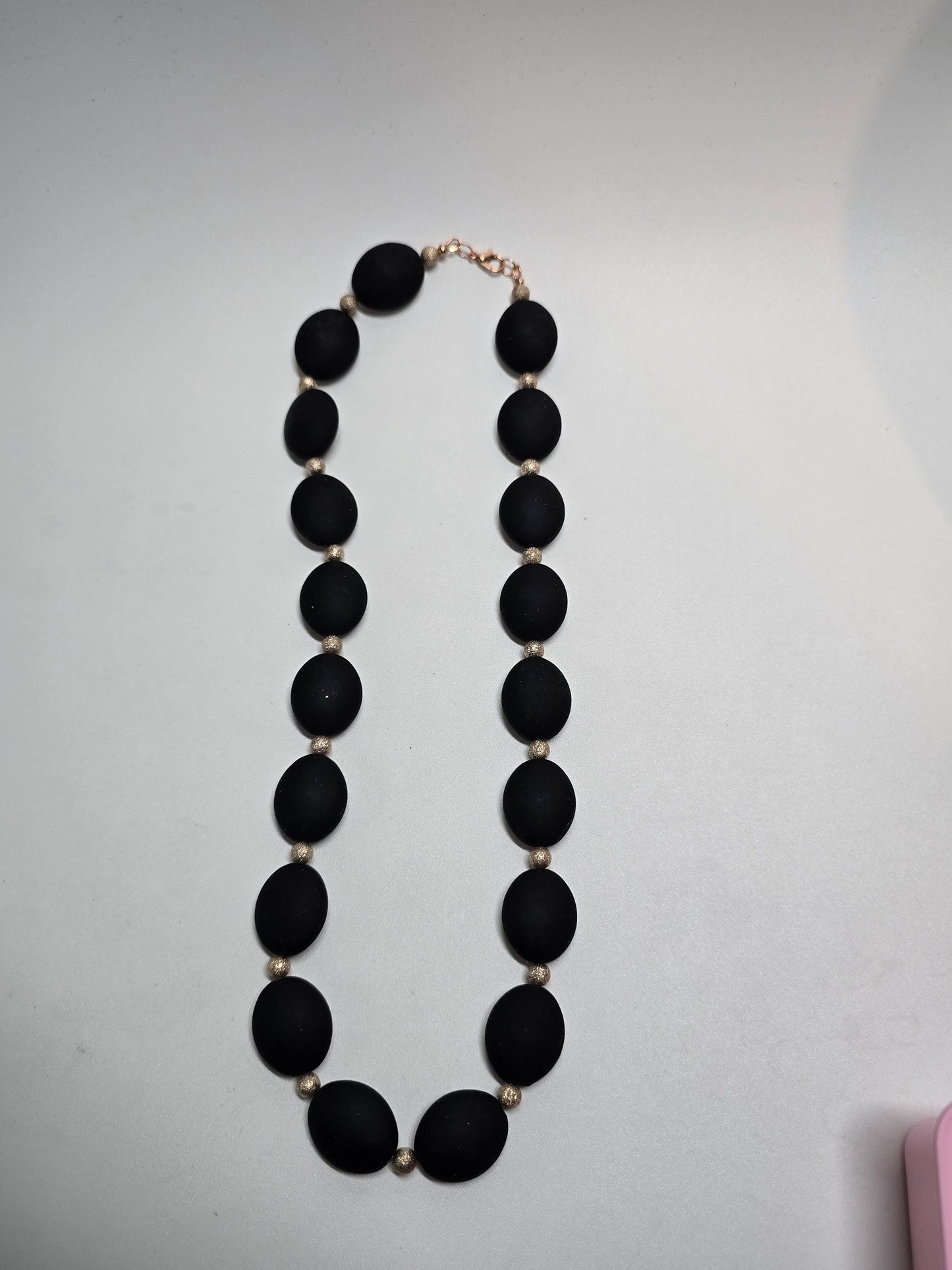 Matte Black Beaded Jewelry Set, Gold Accent, Statement Necklace, Bracelet & Earrings