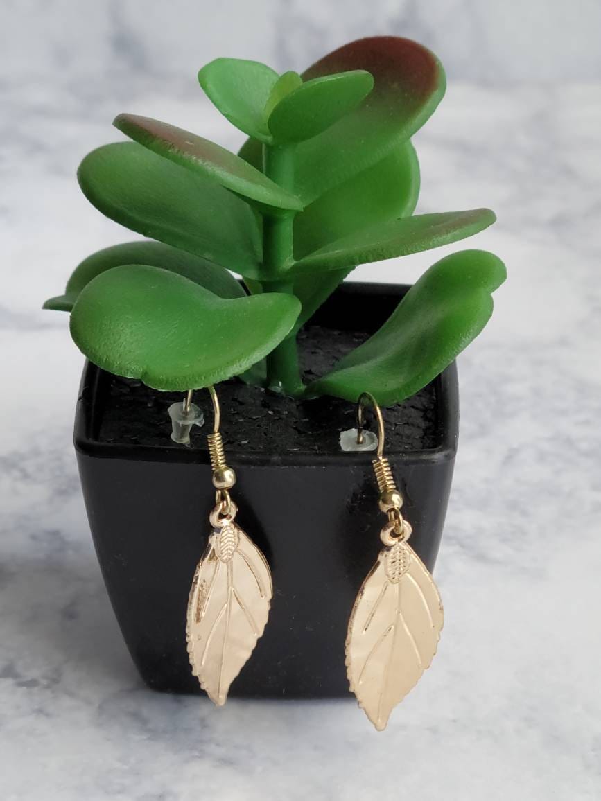 Gold Leaf Earrings | Nature Inspired Dangle Earrings | Minimalist Handmade Jewelry