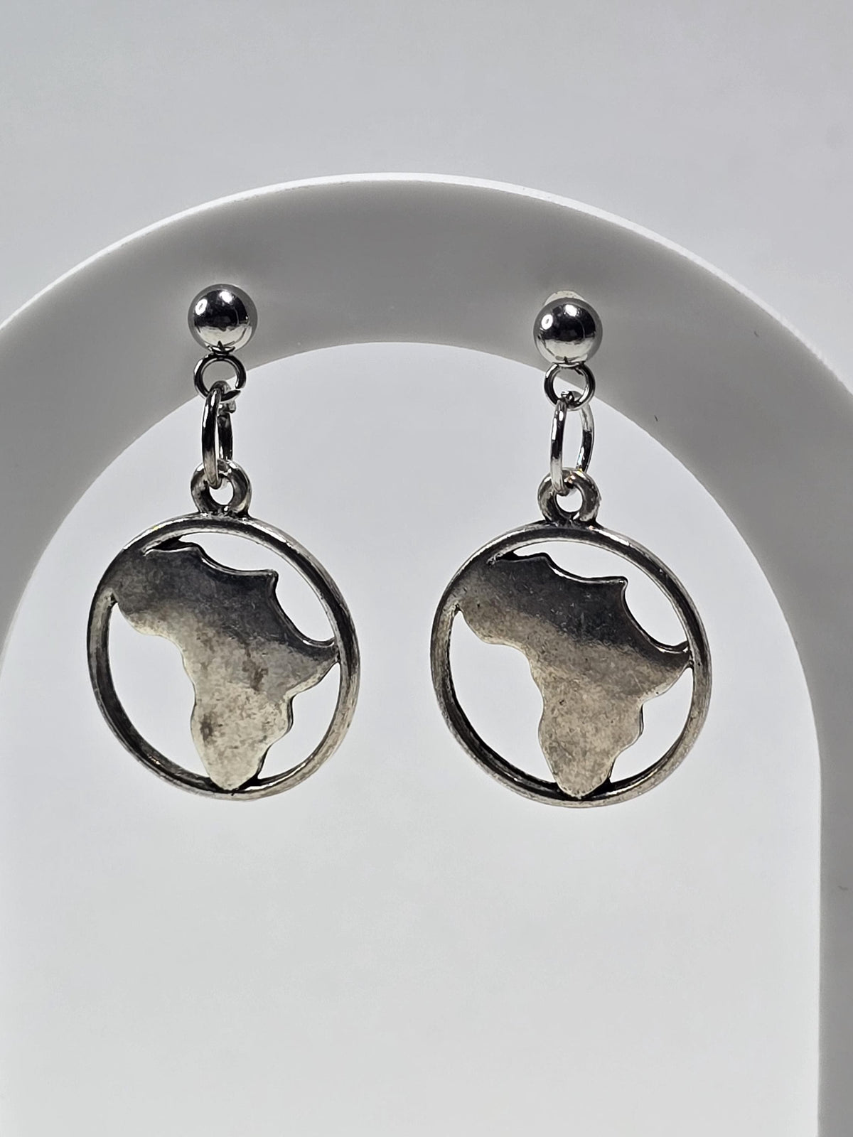 Silver Africa Map Drop Earrings