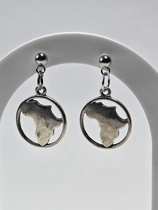 Africa Map Earrings | Silver Afrocentric Dangle Earrings | Cultural Statement Jewelry