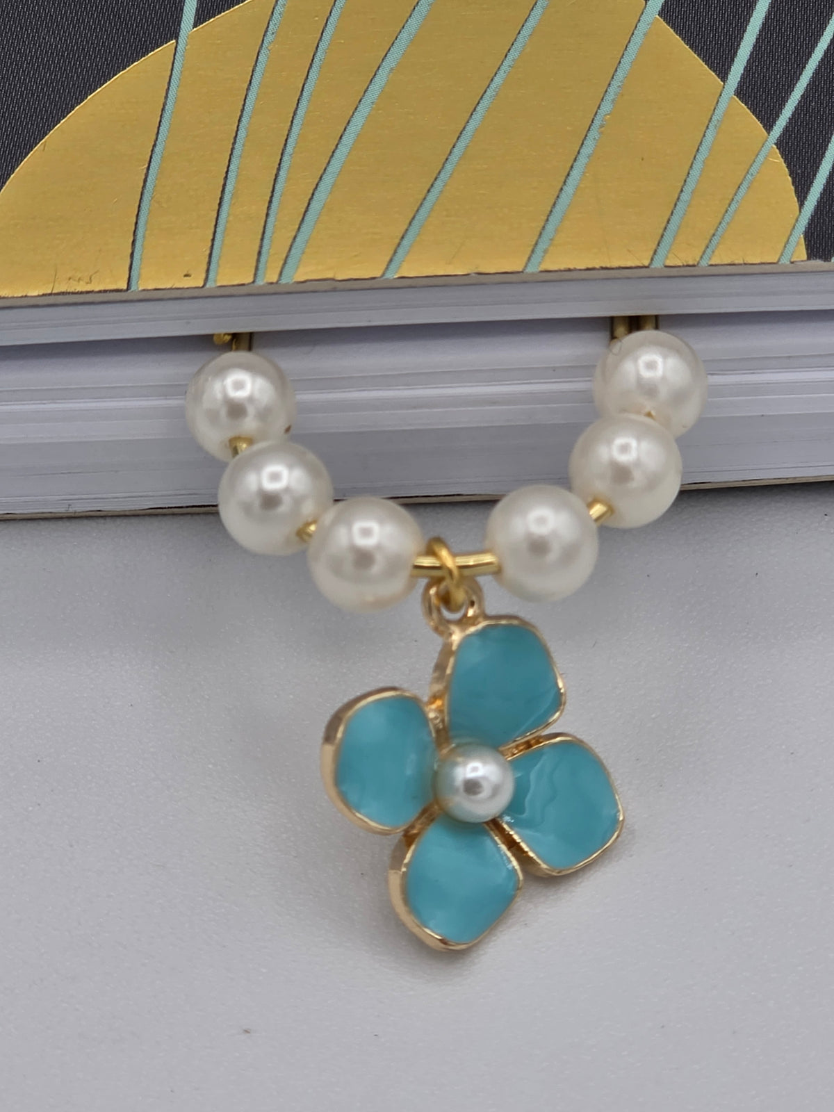 Turquoise Flower & Pearl Bookmark