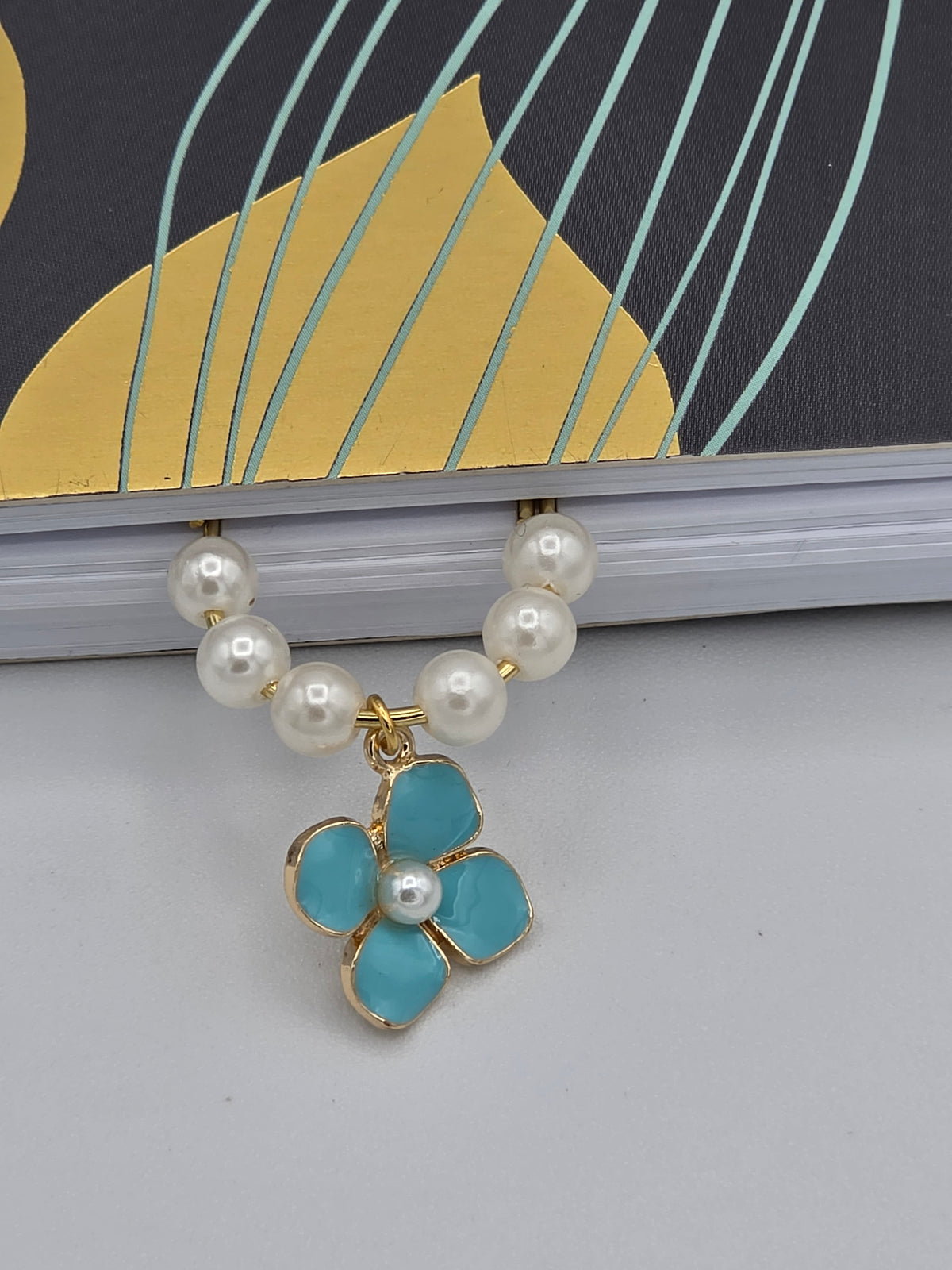 Turquoise Flower & Pearl Bookmark