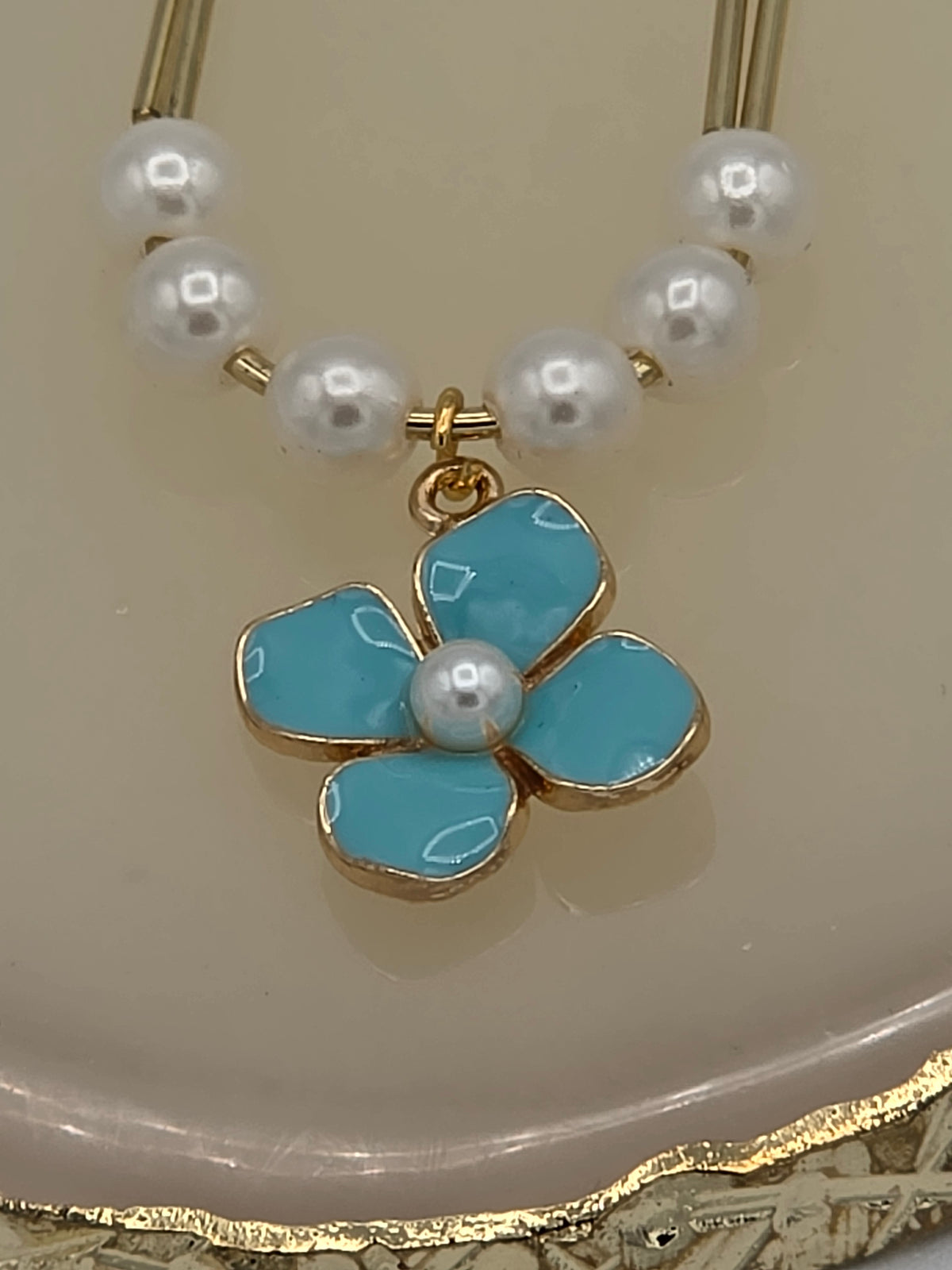 Turquoise Flower & Pearl Bookmark