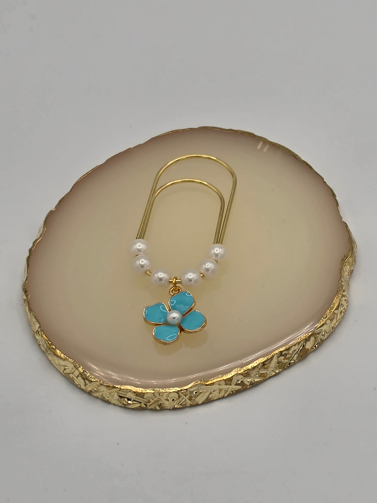 Turquoise Flower & Pearl Bookmark